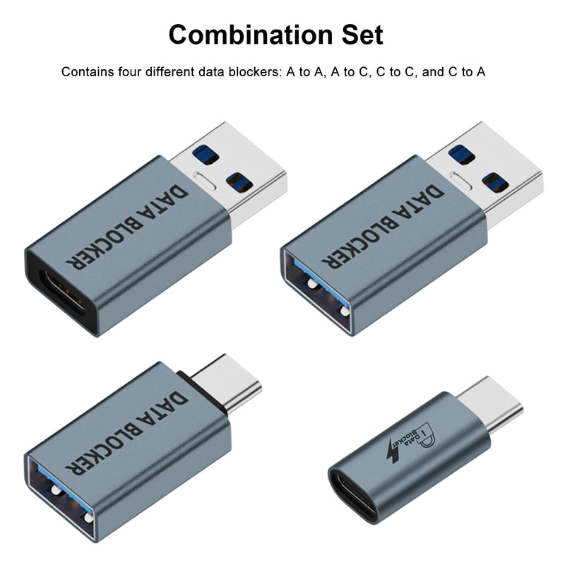 AreMe 4 Kinds of USB Type A & USB Type C Data Blocker Adapter, Blue-Grey | Only for Charge, Protect Against Juice Jacking