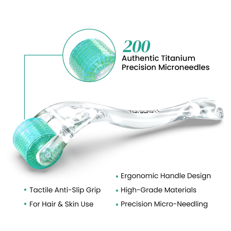 Derma Roller 1mm - 200 Real Individual Titanium Needles - KOI BEAUTY Microneedling Roller for Face, Beard & Hair Growth - At Home Micro Roller for Scalp, Skin Exfoliation & Beauty Care #1.0