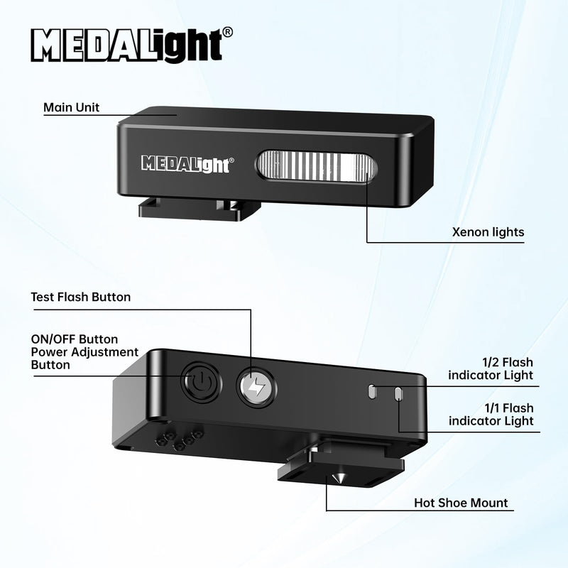 MEDALight F20 Mini Camera Flash for GR IV,Aluminum Hot Shoe Speedlite Compatible for RICOH GR IV/GR 3/GR 3X,6200K,2 Power Levels Portable Manual Flash(Black). Black