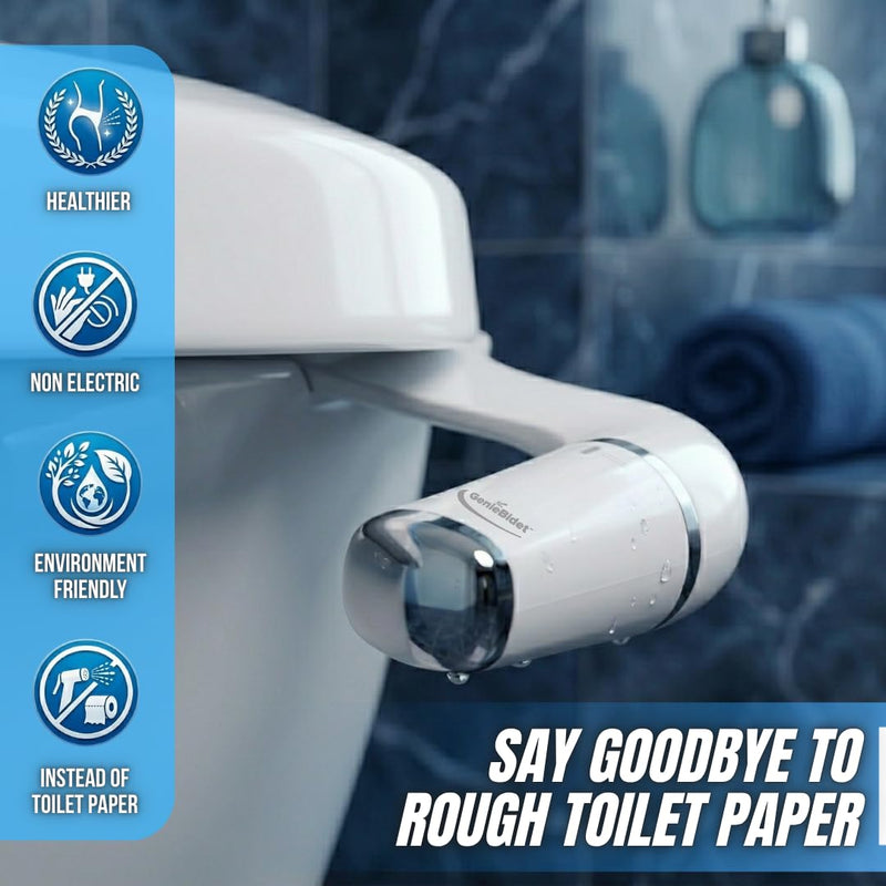 GenieBidet Bidet Attachment for Toilet - Ultra-Slim Hygienic Bidet Attachment For Existing Toilets - Bidet Toilet Seat Attachment with Pressure Controls - Travel Bidet Included (Left Hand Operation) LEFT-HAND DECOR BIDET