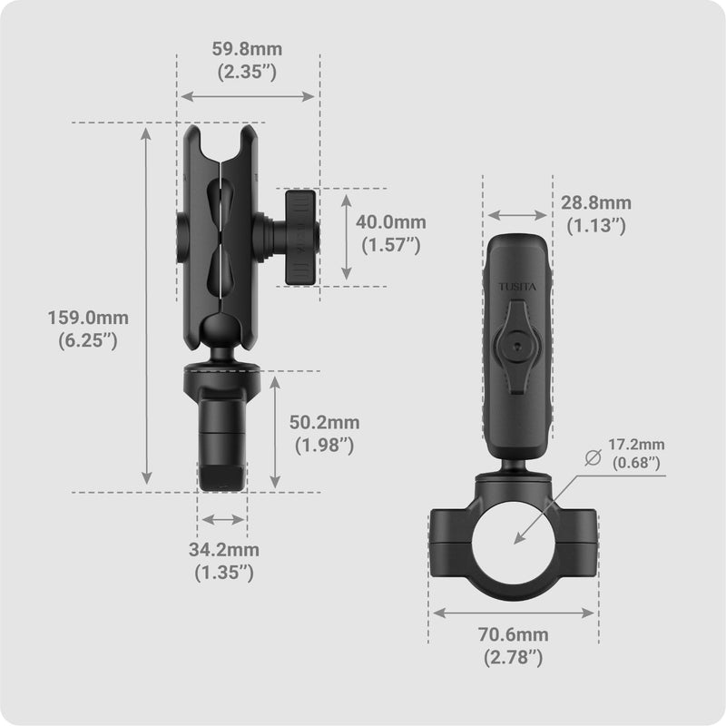 TUSITA Motorcycle Handlebar Mount - Small Base with Double Socket Arm Medium - 1" B Size Medium Arm