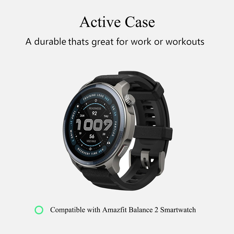 [4-Pack Screen Protector Case for Amazfit Balance 2 Smartwatch, Hard PC Bumper & Tempered Glass Film Replacement Cover Accessories Black\ Navy Blue\ Green\ Clear