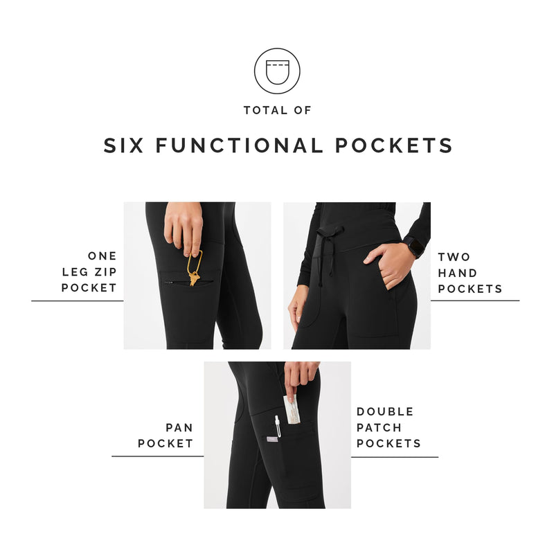 FIGS Seville High Waisted ScrubLegging for Women — Slim Fit Scrub Pant Legging, 6 Pockets, Form-Fitting, 4-Way Stretch Medium Black
