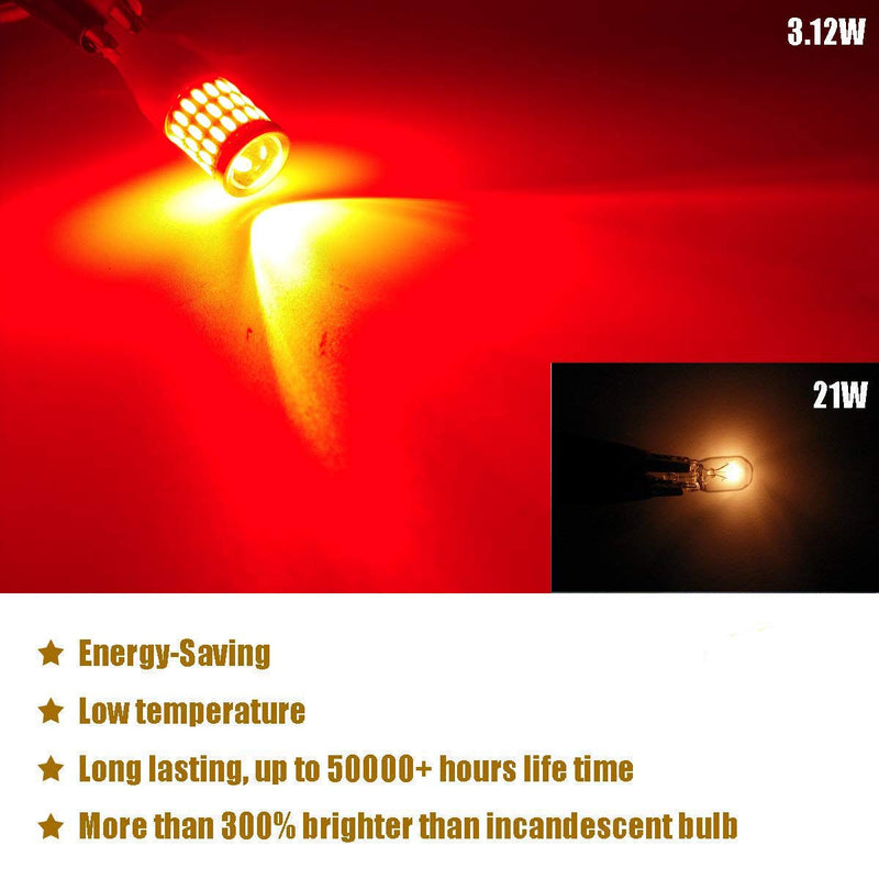 iBrightstar 912 921 LED Bulb for Tail 3rd High Mount Brake Lights High Power with Projector Error Free T15 906 922 W16W Bulbs, Brilliant Red
