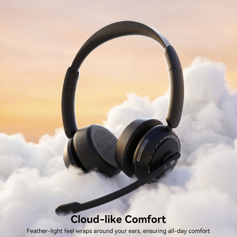Wireless Headset with Mic for Clear Work Calls, Bluetooth 5.2 Headset with Noise Cancelling Microphone & Mute Button, 40H Talk Time for Zoom Teams, Home Office, PC Mac Laptop Phone (Glossy Black) Glossy Black