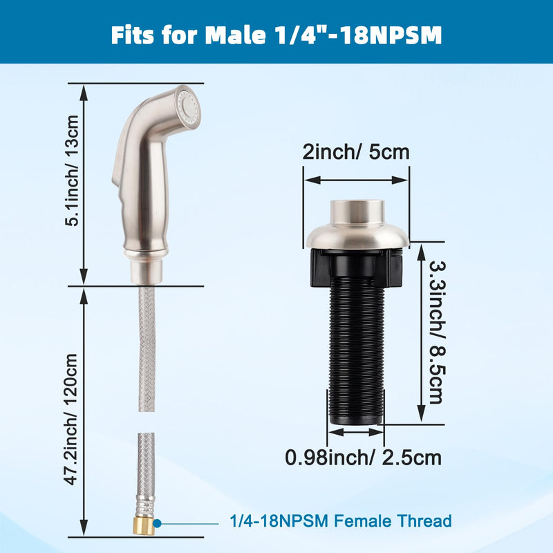 Universal Kitchen Side Sprayer Compatible with Moen Faucet, Kitchen Sink Faucet Sprayer Replacement with Quick Connector/Hose/Holder, Pull Out Sprayer Head Replacement, Easy to Install, Brushed Nickel One-button Type