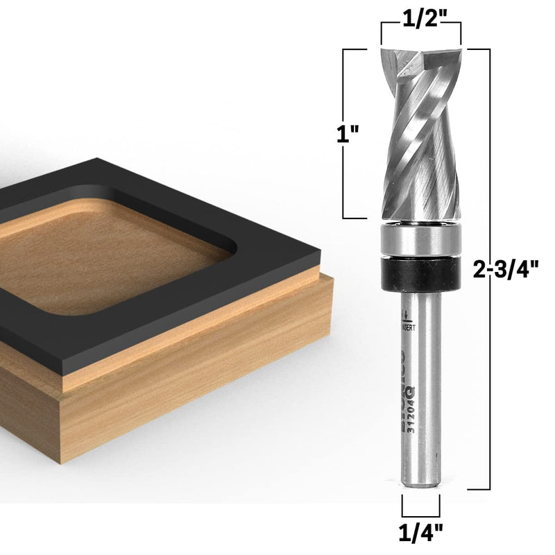 YONICO Flush Trim Router Bits Pattern Bit Ultra-Performance 1-Inch Height X 1/2-Inch Diameter Top/Shank Bearing Upcut 1/4-Inch Shank 31204q Top Bearing Upcut - 1/2" W X 1" H 1/4" Shank