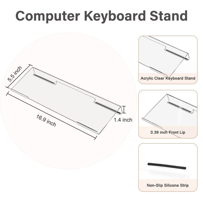 MOSISO Computer Keyboard Stand & Keyboard Wrist Rest & Mouse Pad with Wrist Rest, Ergonomic Massage Keyboard Wrist Rest Set, Easy Typing Working Acrylic Clear Keyboard Stand for Office Home, Apricot