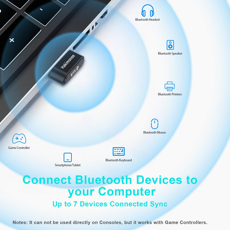 Mini USB Bluetooth 5.4 Adapter for Laptop PC, Wireless Transmitter Dongle for Desktop Windows 11 10 8.1 7, Plug n Play Bluetooth Headphones Speaker Mouse Keyboard Printer Controller