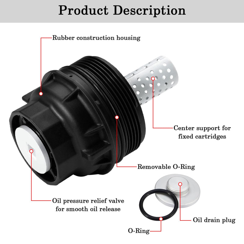 15620-38010 Oil Filter Housing Cap Assembly With Oil Plug Drain, Fit for Toyota Tundra, Sequoia, Land Cruiser & Lexus LX570, Replace 15620-0S010 15620-38010