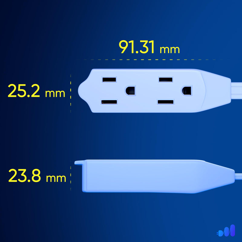 Maximm Cable 25 Ft 360° Rotating Flat Plug Extension Cord/Wire, 16 AWG Multi 3 Outlet Extension Wire, 3 Prong Grounded Wire - White - UL Certified 25 Feet