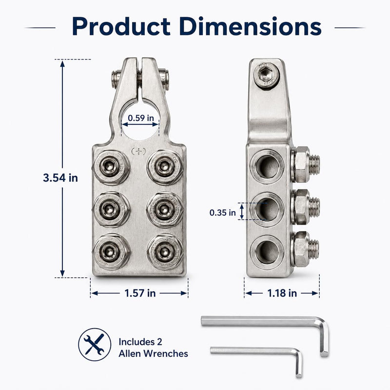 12-Way Battery Terminal Connectors, Car Positive & Negative Battery Terminal Clamps for Lead Acid, 8AWG up to 4/0(XL) AWG Terminals Connector for SAE/DIN/EN Tapered Top Post