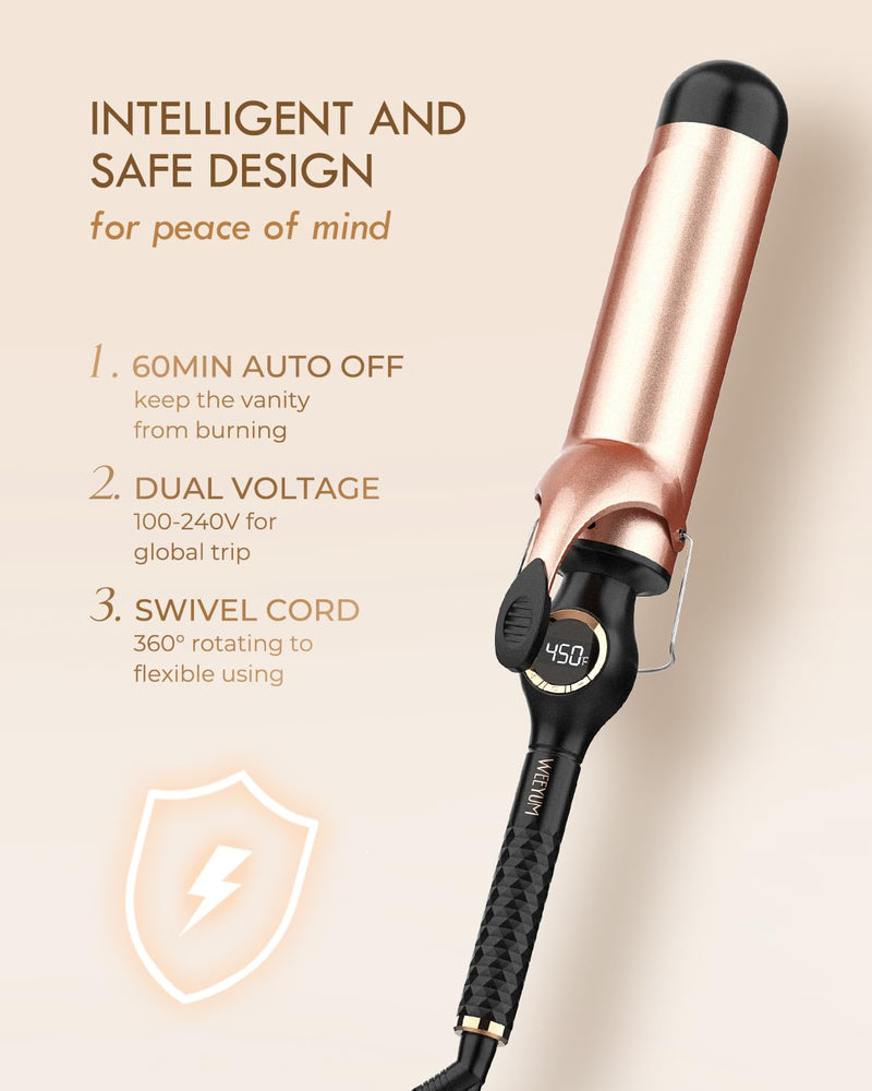 WEEYUM Curling Tongs 2 Inch, Large Barrel Curling Wand for Hair, Ceramic Long Barrel Hair Curling Iron Dual Voltage 50MM