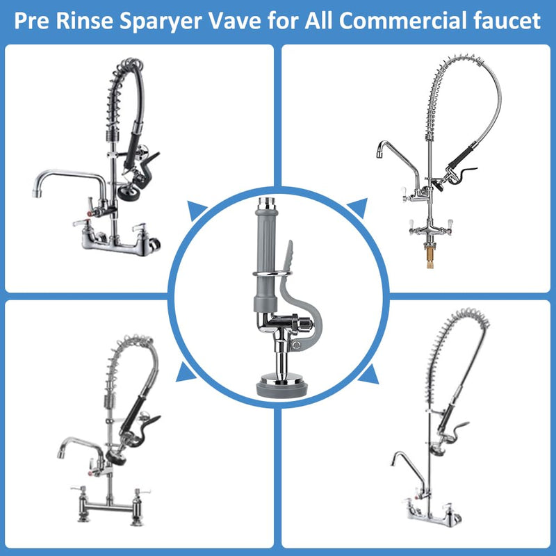 Pre Rinse Sprayer Valve, 1.42 GPM High Pressure Commercial Pre Rinse Spray Head Dish Sprayer Replacement Kit for Restaurant Industrial Faucets, Chrome Finished Gray