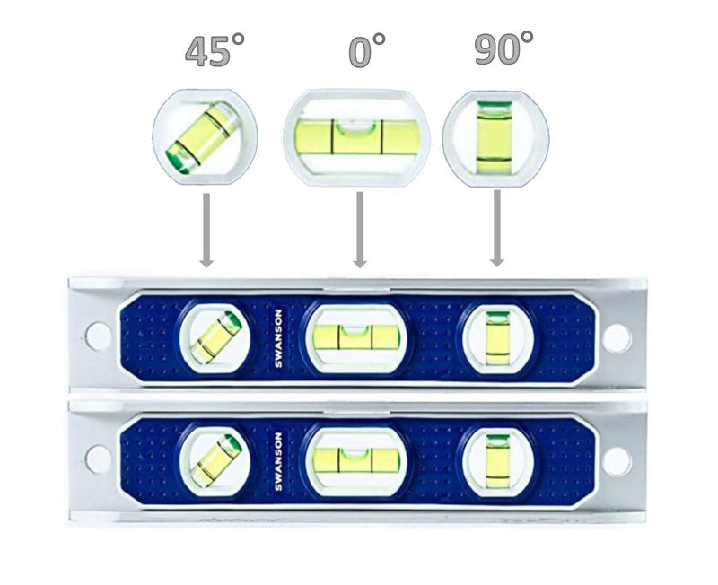 Swanson 2-pc 9" Torpedo Levels with Rare Earth Magnetics Value Pack, TL002M | Bundle of two pro-grade, durable aluminum frame torpedo level with neodymium magnets, v-groove, 3 vials and top read view