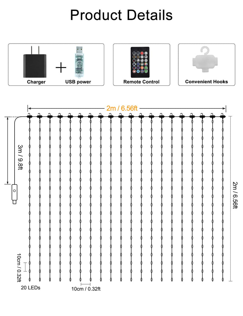 Smart Curtain Lights 6.6x6.6Ft, 400 LED Curtain Light APP Remote Control Music Sync Dynamic DIY Lights for Memorial Day 4th of July Independence Day Backdrop Decoration Smart RGB