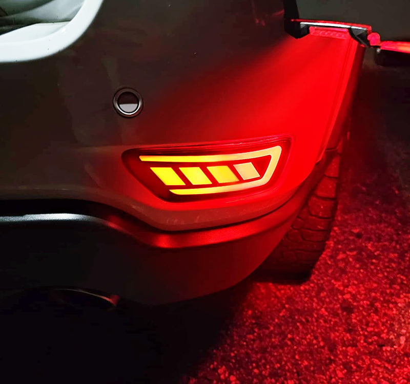iJDMTOY Dark Red Lens Full LED Rear Bumper Reflector Lights Compatible With Jeep WK2 Grand Cherokee, Patriot, Compass, Dodge Journey, Function as Tail/Brake & Sequential Blink Turn Signal