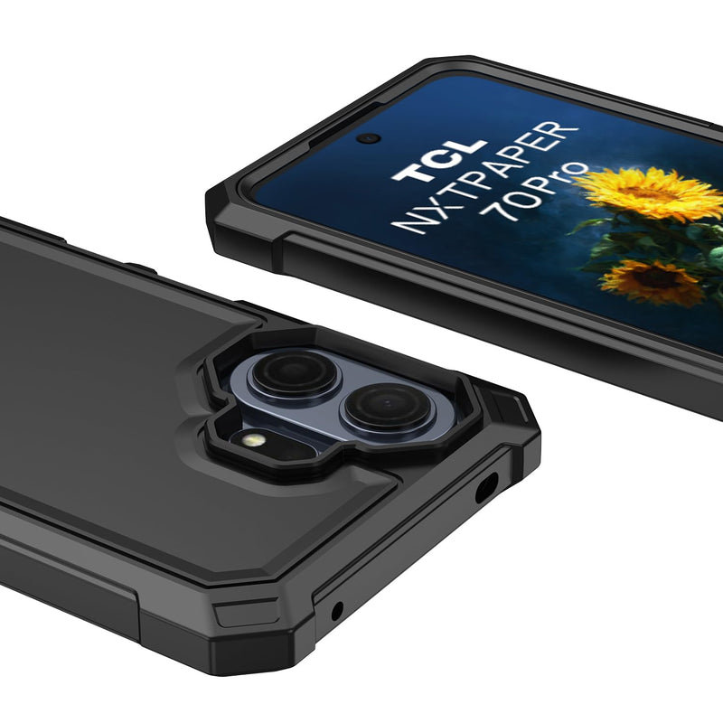 for TCL NXTPAPER 70 Pro 5G Phone Case with Screen Protector Black | TCL NXTPAPER 70 Pro Case Full Body Protection Front PC Back Soft Silicone Bumper,Heavy Duty Protection Shockproof Corner