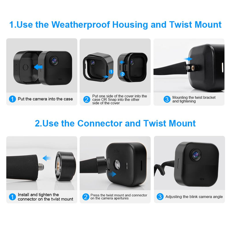 All-New Flexible Twist Mount Compatible with Blink Outdoor (4th &3rd Gen), Weather Proof Protective Housing for Blink Camera System (Black, 2Pack) 2 Pack Black