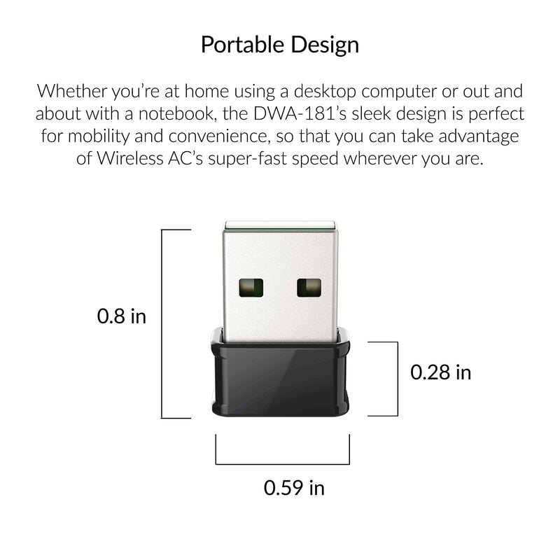 D-Link USB WiFi Adapter Dual Band AC1300 Wireless Internet for Desktop PC Laptop Gaming MU-MIMO Windows Mac Linux Supported (DWA-181-US)