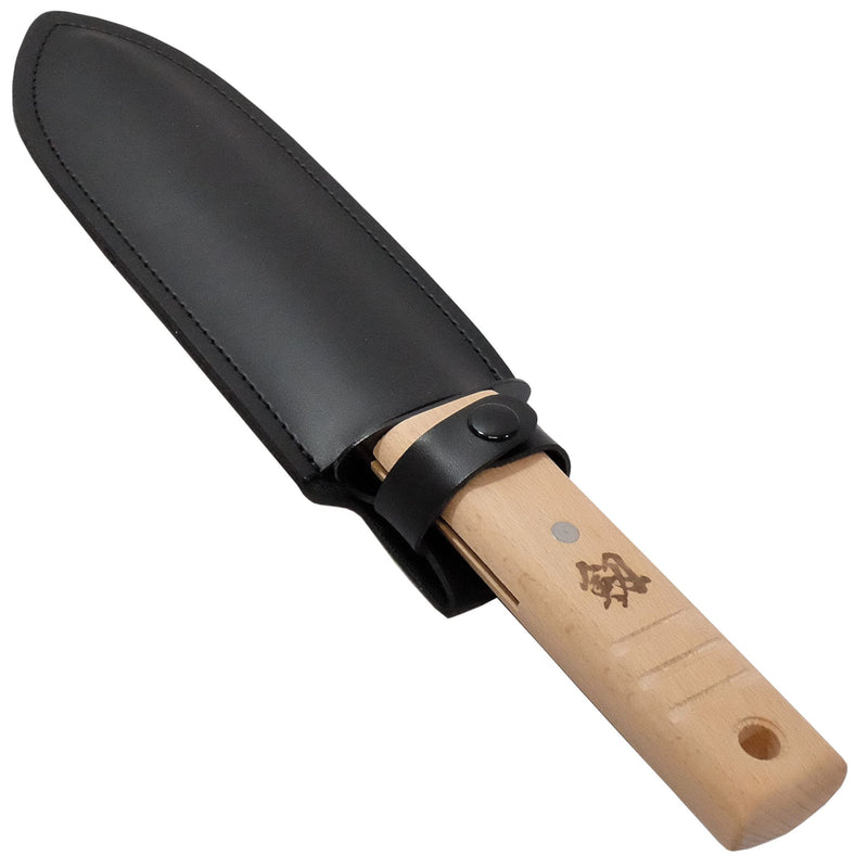 KAKURI Hori Hori Garden Knife with Sheath 12.5" [Carbon Steel Blade], Professional Garden Tool for Digging, Planting, Weeding, Wood Handle, Black Carbon Steel