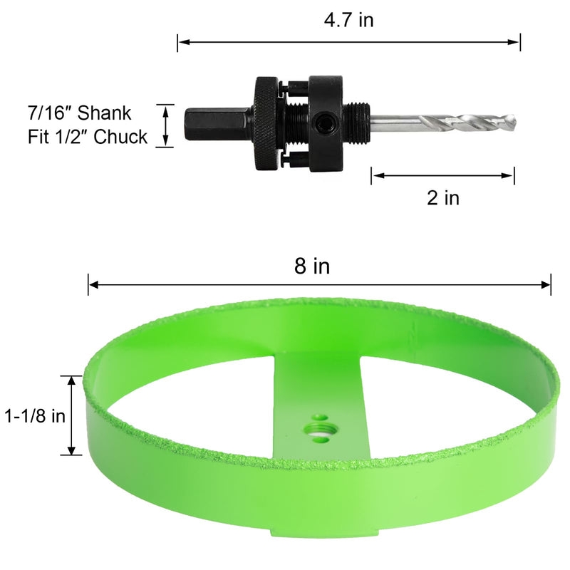8 Inch Hole Saw Carbide for Recessed Lights, Cutting Plaster Drywall Ceiling Sheetrock, 5X Faster, Green