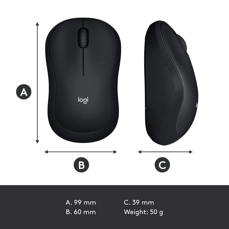 Logitech M185 Wireless Mouse, 2.4GHz with USB Mini Receiver, 12-Month Battery Life, 1000 DPI Optical Tracking, Ambidextrous, Compatible with PC, Mac, Laptop - Black USB Receiver