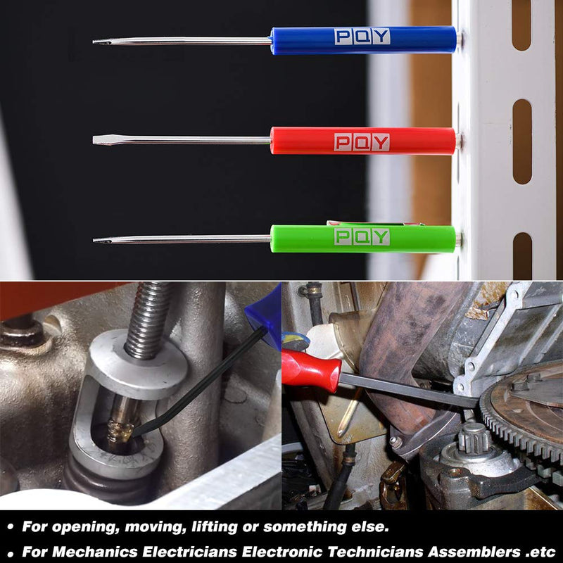 Pocket Magnetic Screwdriver Slotted Head With Magnet Top + Mini Pry Bar Set Green