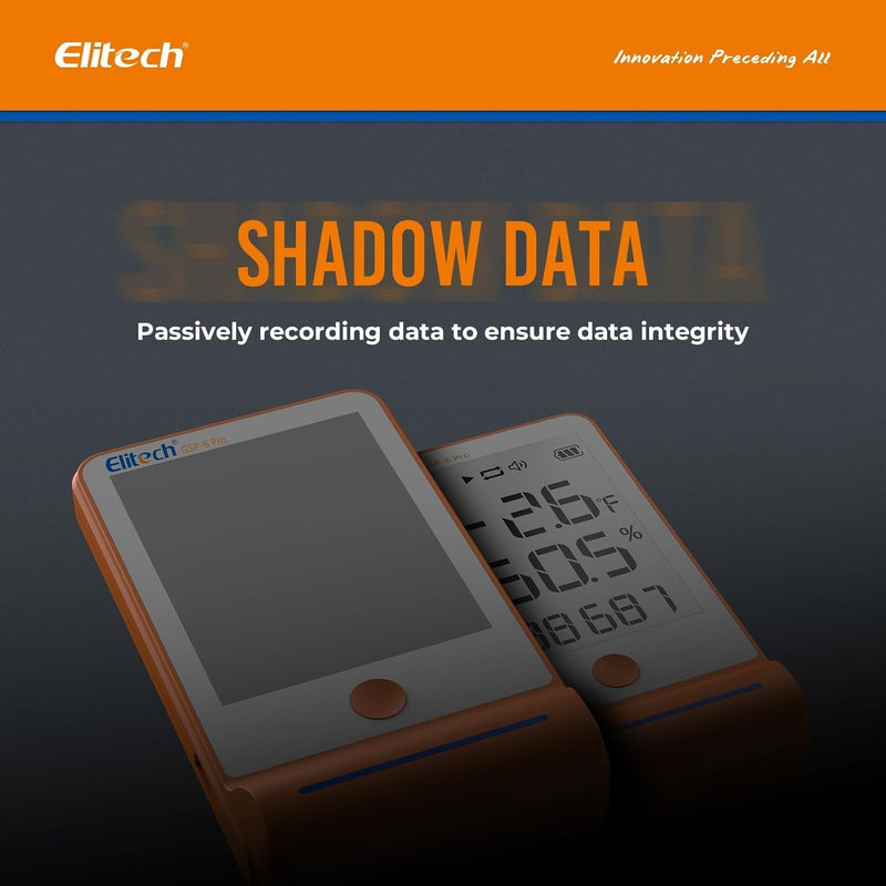 Elitech GSP-6 Bluetooth Data Logger Temperature Humidity for Refrigerator with Shadow Data 100000 Points Export PDF/CSV Report, Pharmacy Vaccine DDL Calibration Certificate, MAX MIN with Dual Probe GSP-6 Series GSP-6-TE/THE 100000Points 1