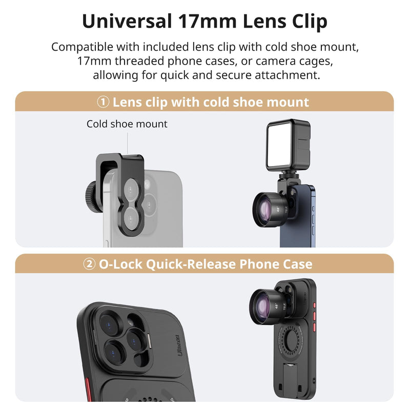 ULANZI CL-004 Phone Fisheyes Lens, HD 8mm Phone Camera Lens for 17mm Thread, 200° Wide Angle Compatible with iPhone Samsung Smartphone Cage Case with 17mm Adapter