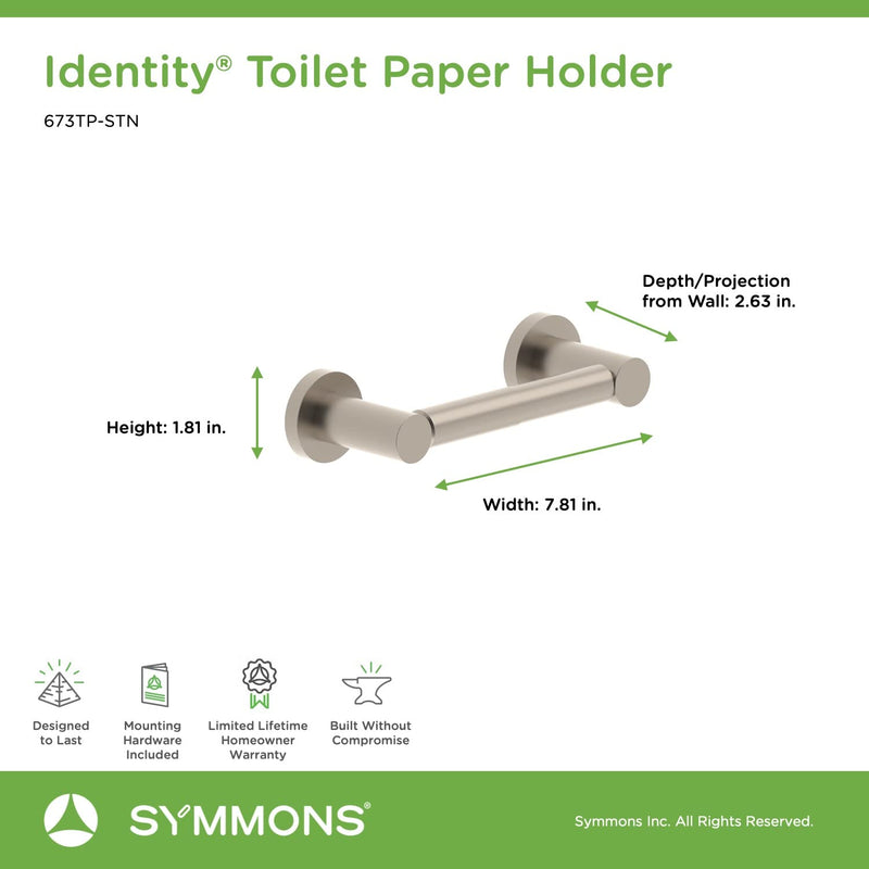 Symmons 673TP-STN Identity Wall-Mounted Toilet Paper Holder in Satin Nickel