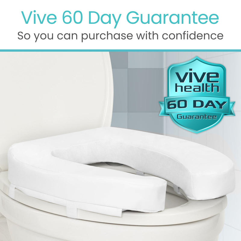 Vive Toilet Seat Riser Cushion for Seniors - Universal Fit - Raised Toilet Seat with High-Density Foam for Elongated & Standard - Firm Handle, Cushioned & Padded - Elevated Medical Handicap Lifter White Dense Riser 2” Height