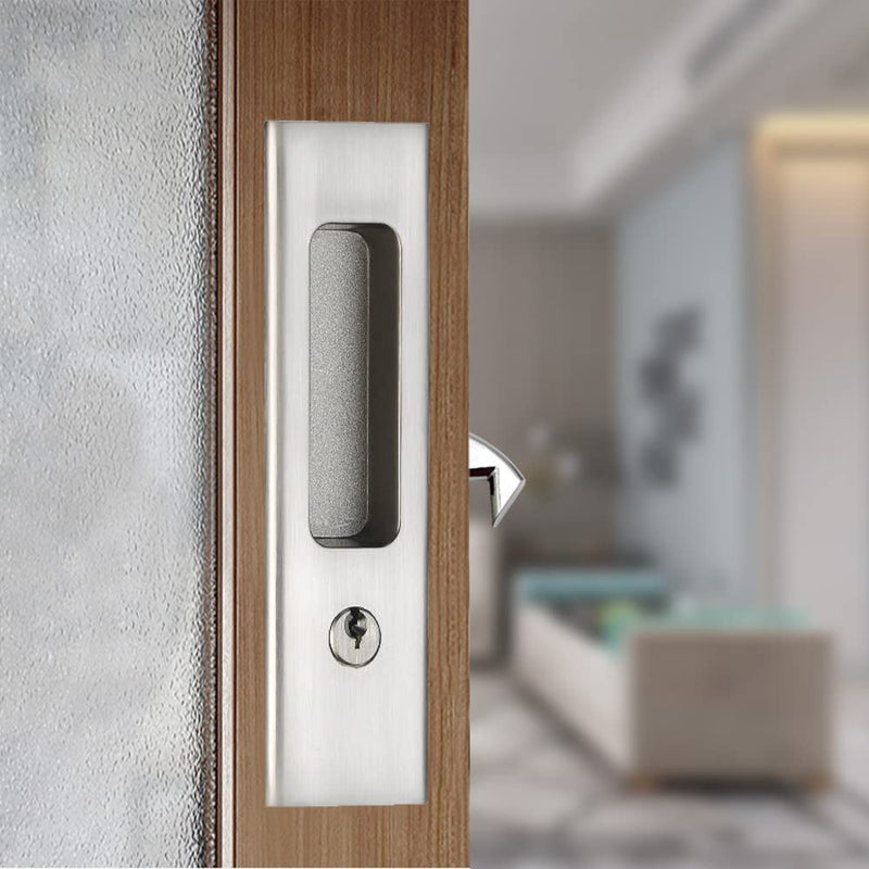 6.3" Privacy Pocket Door Lock Hardware、Sliding Barn Door Lock with Keys、Concealed Recessed Door Handle Door Lock Furniture Hardware Door Locks for Many Scenarios Bathroom, Barn,Bedroom (Silver) Silver