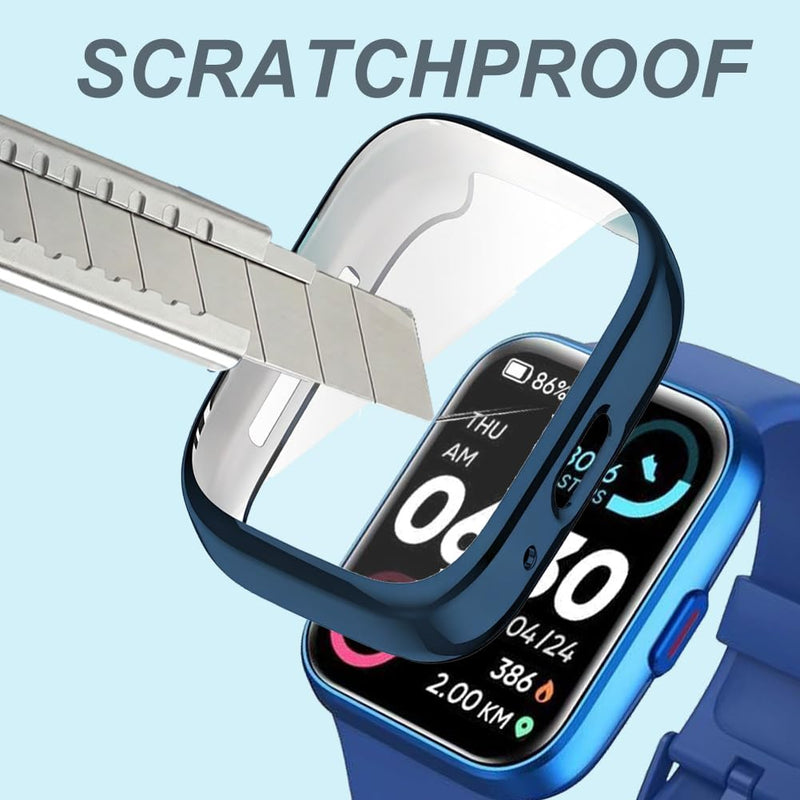 TPU Case with Built-in Screen Protector for Quican ID208PLUS 1.8”, Tensky 208BT 1.7”, Gydom, Hingso ID208 Plus+ 1.85”, Woneligo Fitness Tracker Smart Watch, Full-Body Protection, 9H Blue