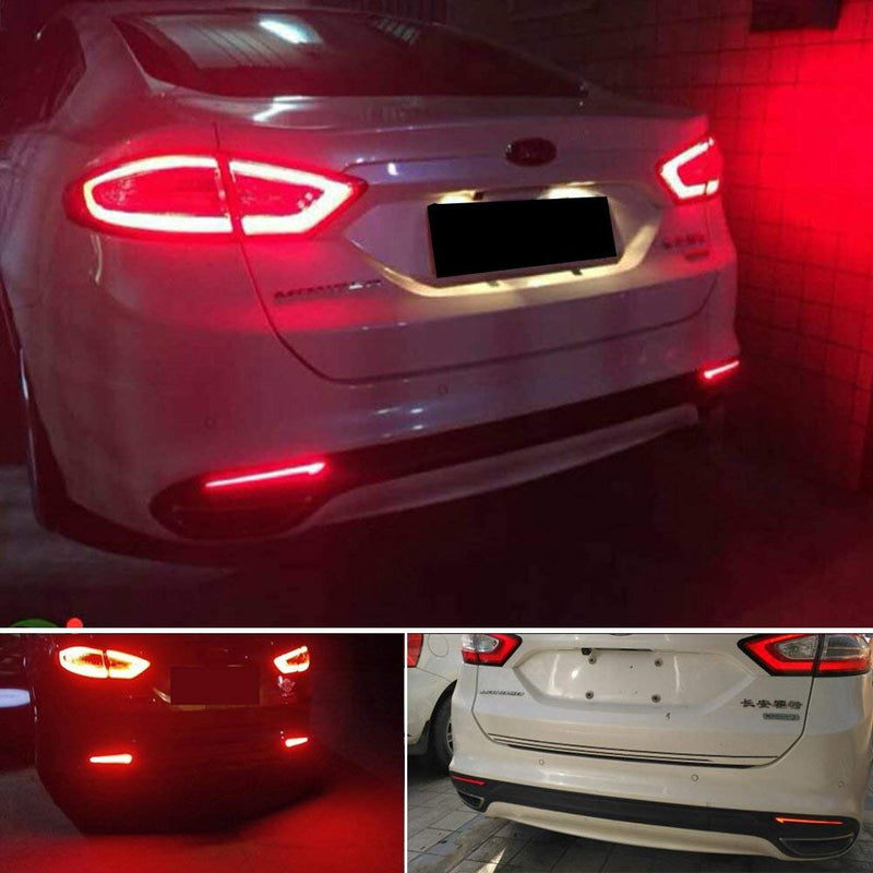 3D Optic Red LED Rear Bumper Reflector Turn Signal Brake Tail Lights Lamps for 2013 2014 2015 2016 2017 2018 Ford Fusion Mondeo 2 Pack