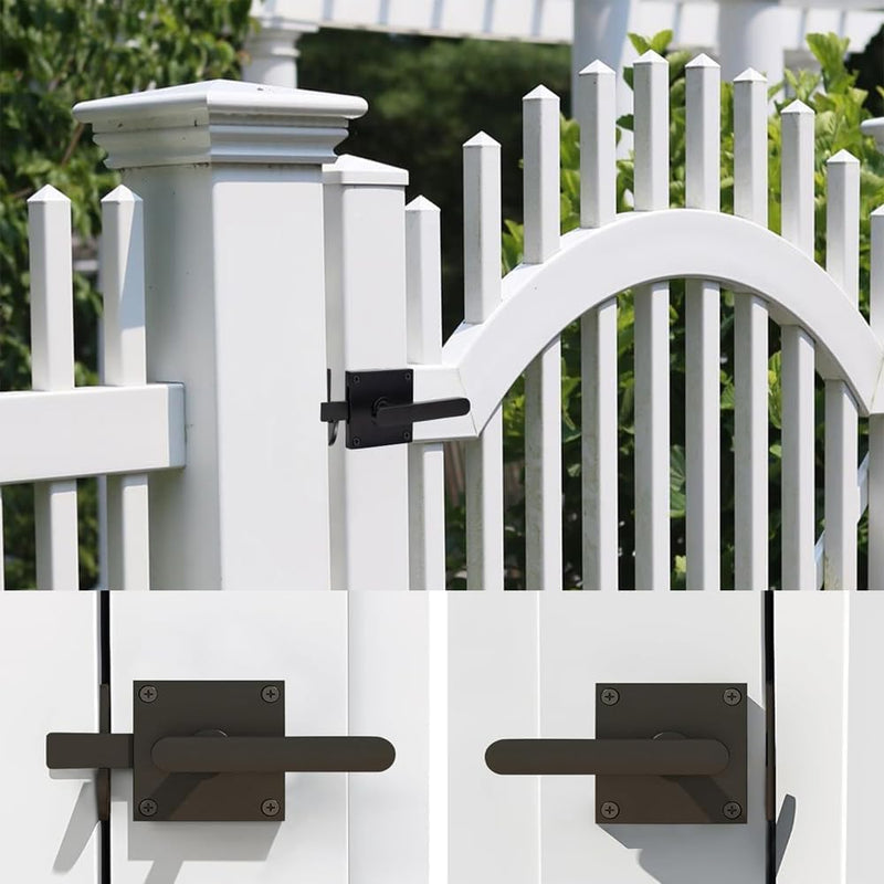 Double Sided Gate Latch Aluminum, Heavy Duty Black Fence Gate Latch with Handles, Rust Proof Surface Mount Lock for Left Right Inswing Wooden Gates, Backyard Garden Shed (Left)