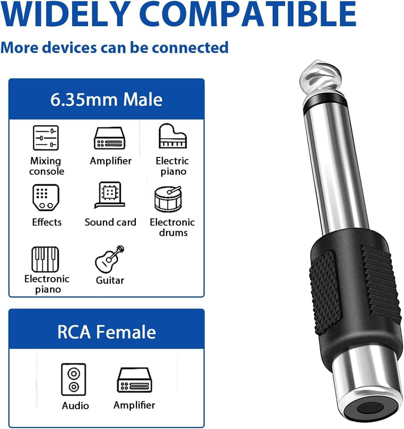 8 Pack RCA to 1/4 Adapter, 6.35mm Mono TS Plug Male to RCA Female Connector Adapter for Amplifiers Speakers Mixers Home Theater AV Receiver Guitar Audio Cable Equipment