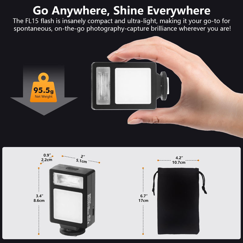 Camera Flash with Video Light, 2500K-6500K Mini Flash Speedlite, Adjustable Brightness Small Camera Speedlight, Universal Single Contact Hot Shoe Mount, Compatible with Canon/Nikon/Sony/Fuji/DSLR Black B