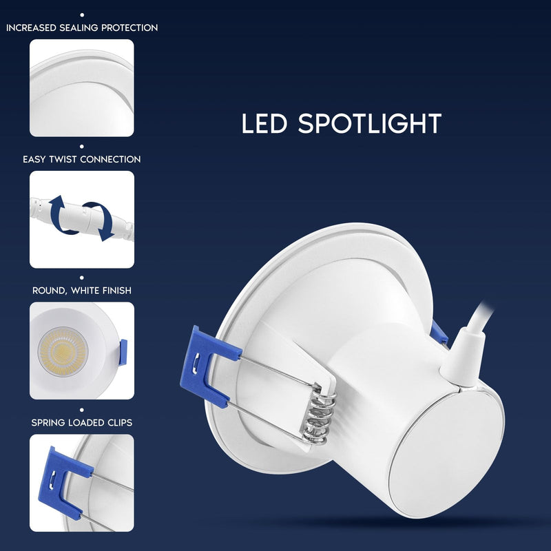 LUXRITE 3 Inch LED Recessed Ceiling Light with J-Box, CRI90, 8W, 5CCT Selectable 2700K/3000K/3500K/4000K/5000K, 840 Lumens, Dimmable Canless Downlight, Wet Rated, IC Rated, ETL Listed 1 Count (Pack of 1)