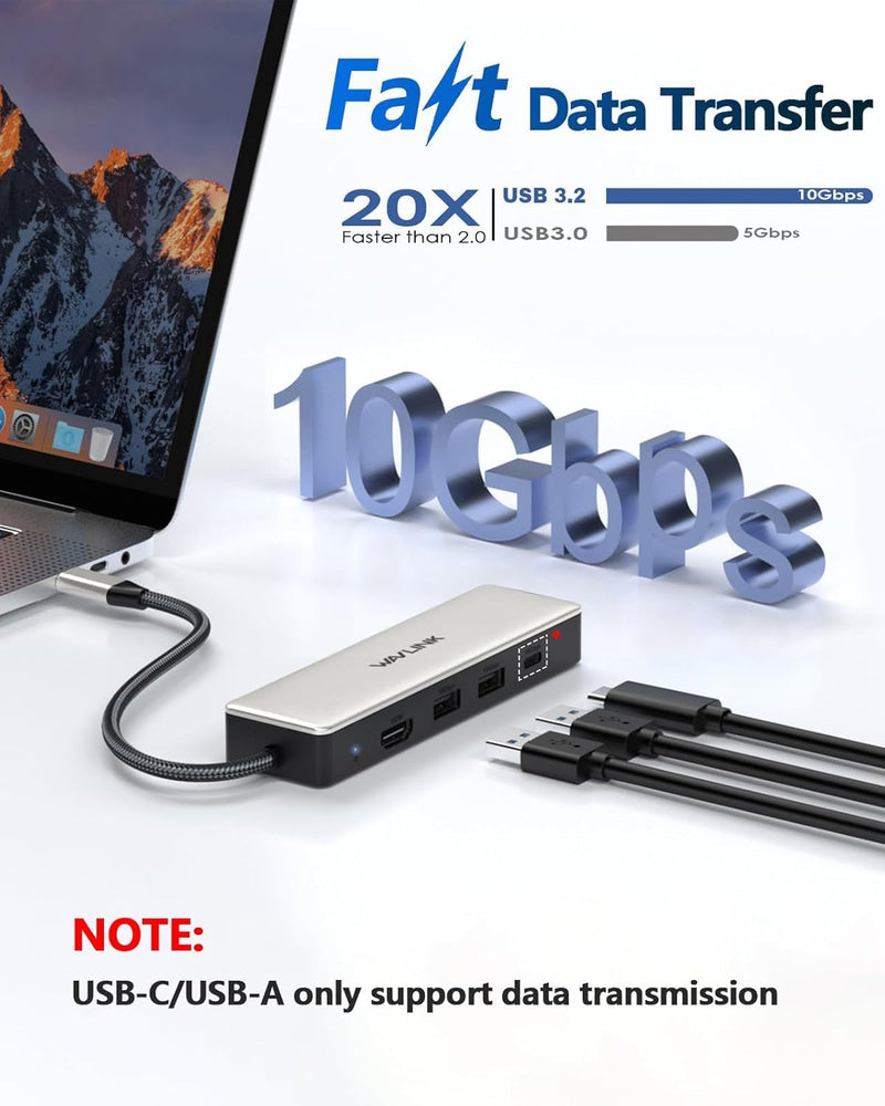 USB C Hub 2.5G Ethernet, WAVLINK 10Gbps USB C 3.2 Hub with 100W Power Delivery, 4K@120Hz HDMI 2.1, 3*USB3.2 Gen 2, 2.5G RJ45 Ports, Fit for MacBook Pro/Air iPad Dell HP Lenovo Asus Acer UHP3414-PRO