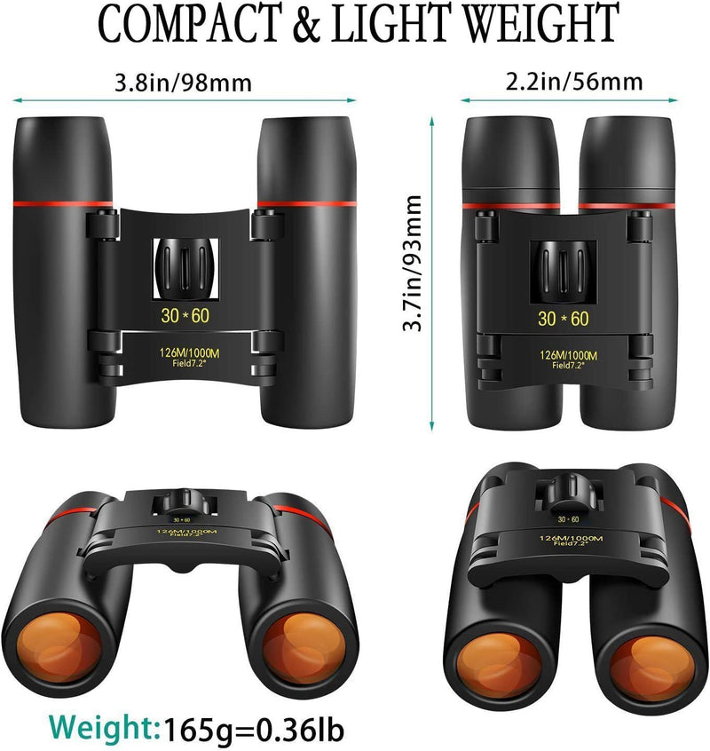 30x60 Binoculars for Adults and Kids,Folding Binoculars Telescope for Bird Watching Travel Sightseeing Hunting Concert Theater Opera Black