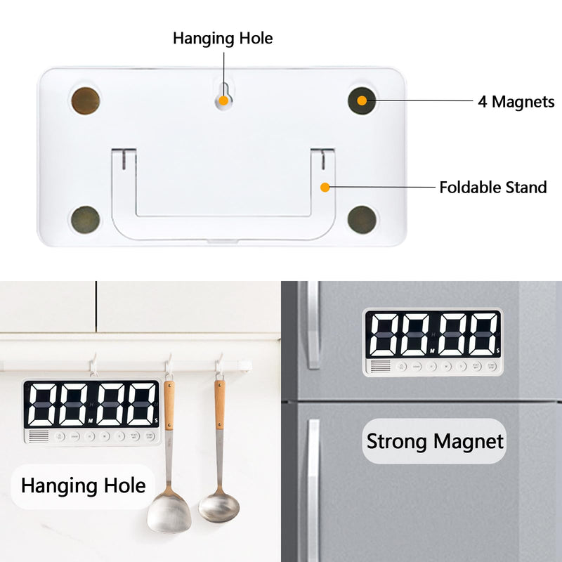Digital Kitchen Timer with 7.1” Extra Large Display, Rechargeable Magnetic LED Countdown/Up Memory Timer with 6 Alarms & 4 Volume Levels for Cooking, Classroom, Office, Home Gym (Black) Black