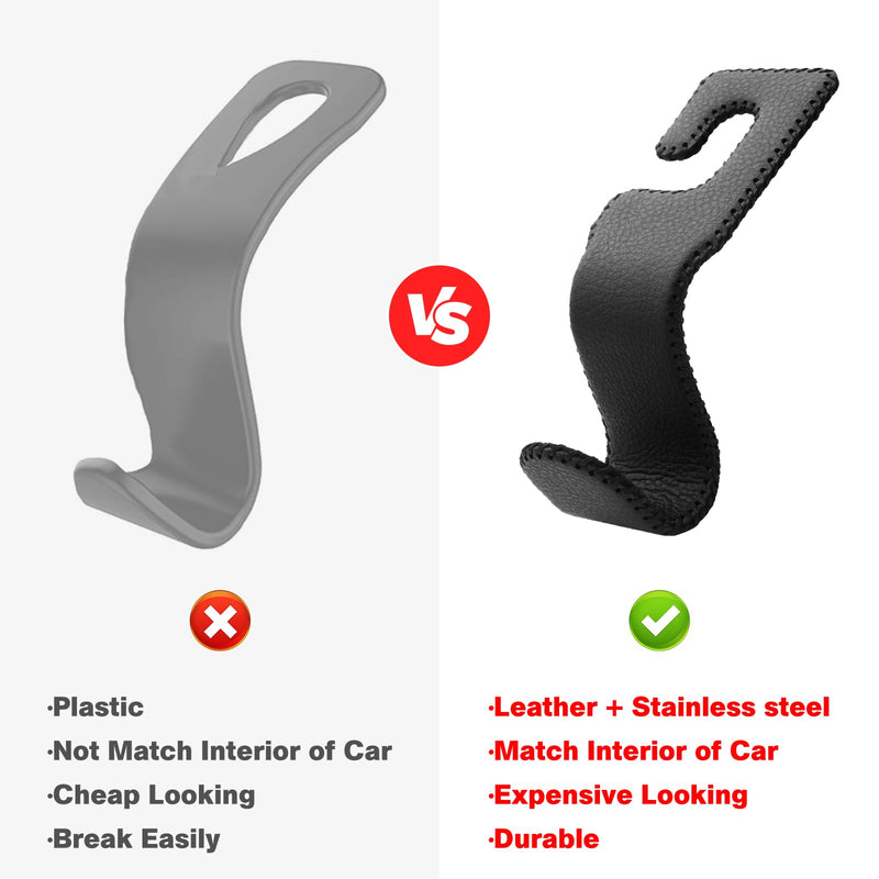 U-Shaped Car Leather Hooks – Car Purse Holder, Headrest Hooks for Car, Back Seat Organizer - Elevate Your Travel Experience!(Black) Black