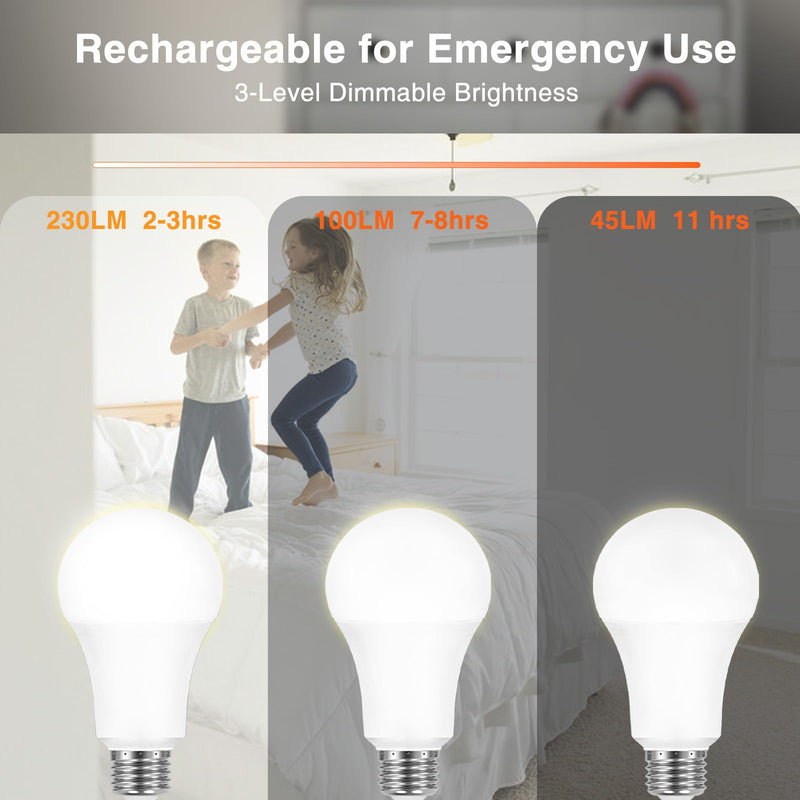 SYLVANIA LED Rechargeable Light Bulbs, A21 Battery Operated Light Bulb, 60W = 7.3W, Indoor/Outdoor Emergency Light Bulbs, 800 LMS, 3000K, Soft White, Hanging Accessories Included - 4 Pack (42687) 3000K Neutral White
