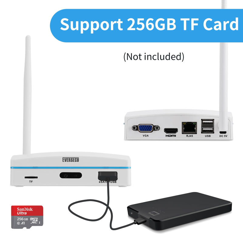 Expandable 8CH Mini NVR & Security Cameras System-2pcs 2K Outdoor Cameras & 1pcs 8CH Wifi NVR Kit, Face capture/Record&Playback, Intrusion Detection, SD Card or External HDD For Recording, Remote View