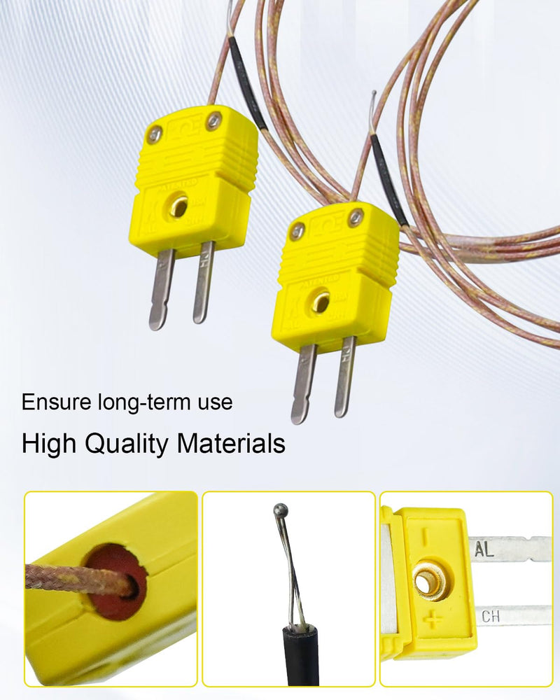 5Pcs K Type Mini-Connector Thermocouple Temperature Probe Sensor, 1 Meter Long Temperature Sensing Line, Measure Range -50°C~482°C (-58°F~899°F) 1 M