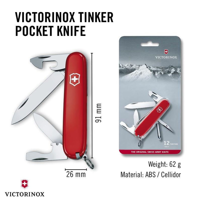 Victorinox Tinker Swiss Army Knife Multipurpose Pocketknife 12 Functions Red