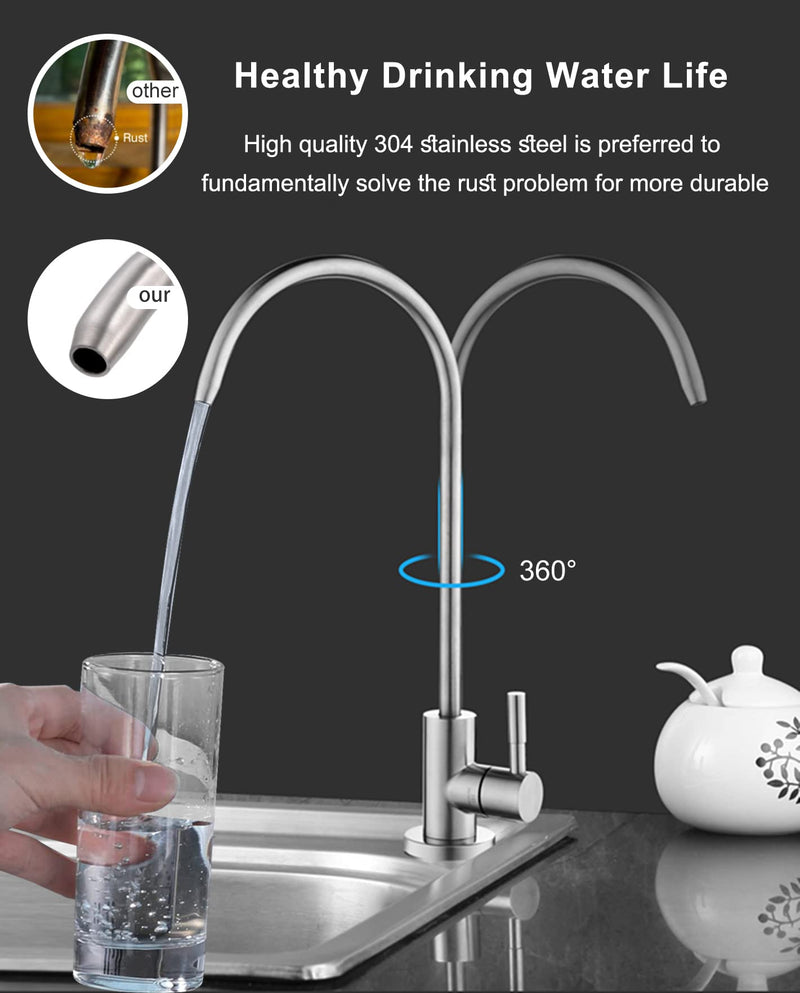 Drinking Water Faucet for Kitchen,100% Lead-Free Reverse Osmosis Faucets,Stainless Steel Kitchen Filtered Water Faucets,Brushed Nickel RO Faucet with Longer Thread Pipe Standard