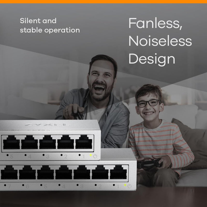 Zyxel 8-Port Gigabit Unmanaged Ethernet Switch, Ethernet Splitter, Desktop or Wall Mount [GS-108B v5] 8-Port | Metal