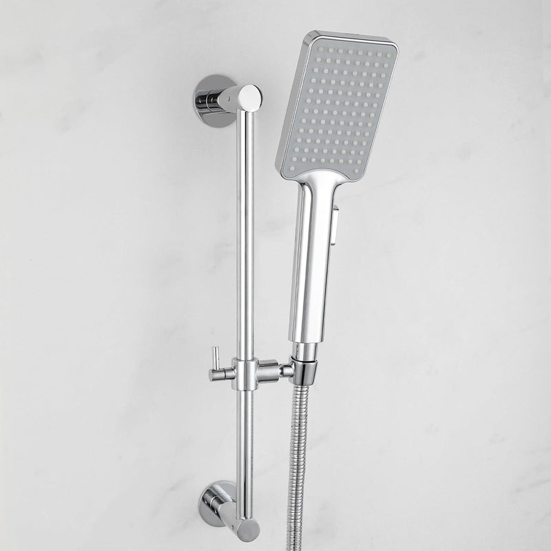Shower Slide Bar Adjustable Handheld Shower Head Holder Wall Mount - 15inch All-Metal Shower Head Slide Bar Compatible with Bathroom Drill Free Glue Installation - Polished Chrome